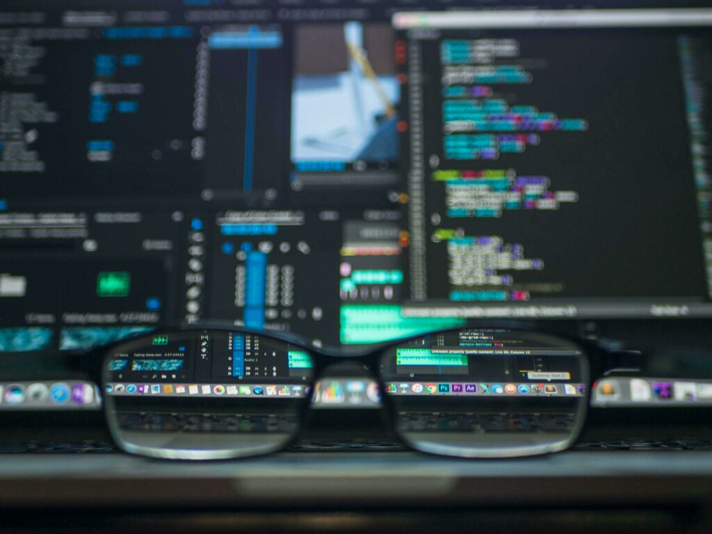 Glasses in front of a laptop screen